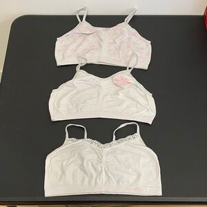4 for $25 - Lot of 3 Nylon Bralettes, White Pink Intimates, Girls XL, Women S-M